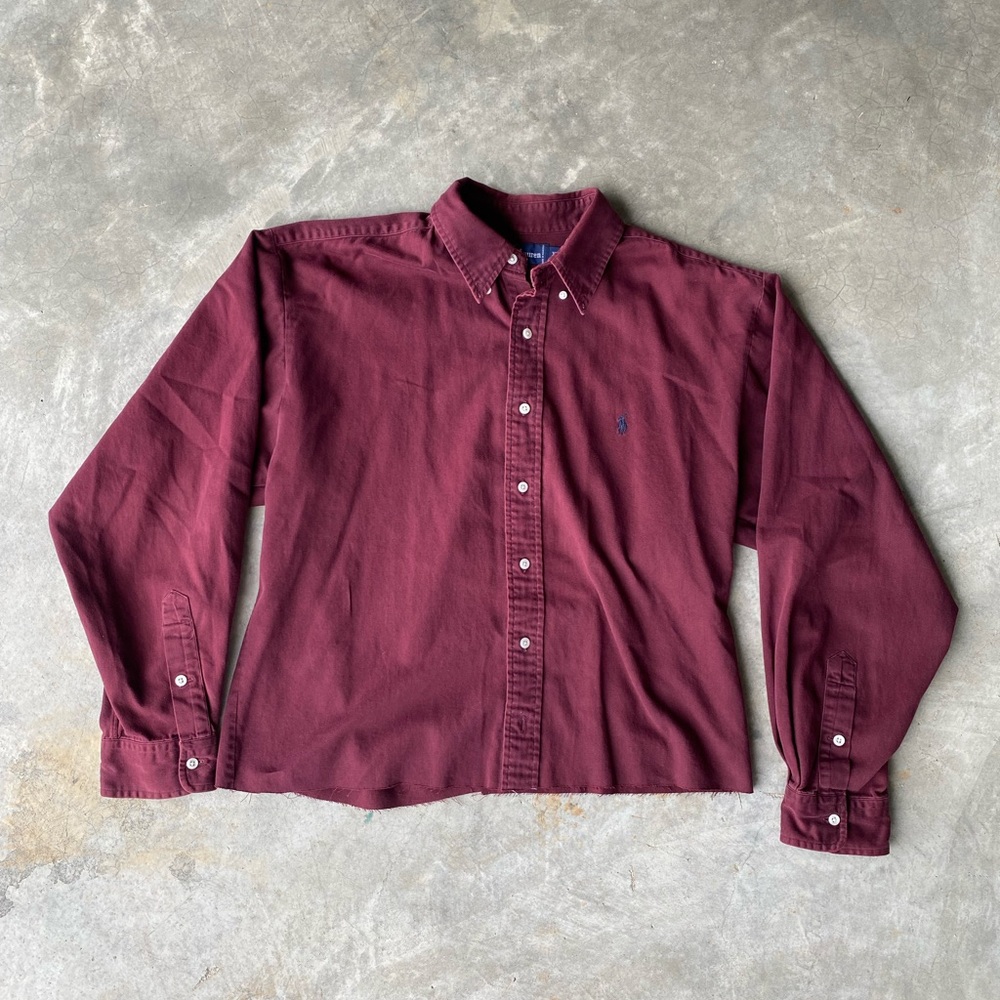 Vintage Ralph Lauren Maroon Casual Button-Down Cropped Shirt